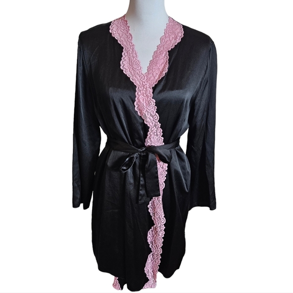 Nordstrom Other - Nordstrom Lingerie 100% Silk Chemise Nightgown Robe Set Sz XS-S Black Pink Lace